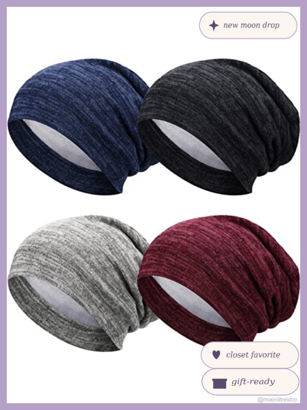 Satin Lined Sleep Cap Beanie 4 Pc Set Hair Protection One Size